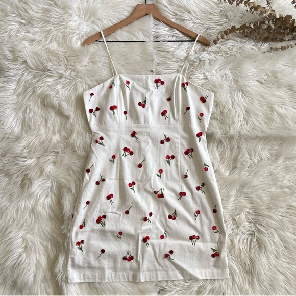 Anthropologie Dress The Brynne 3D Spaghetti Strap by Maeve White Cherries Size 8 - Picture 7 of 16